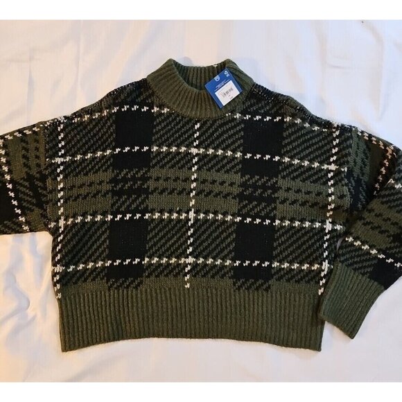 New Olive Green Plaid Heavy Knit Cropped Sweater Women's M/L - Picture 1 of 5